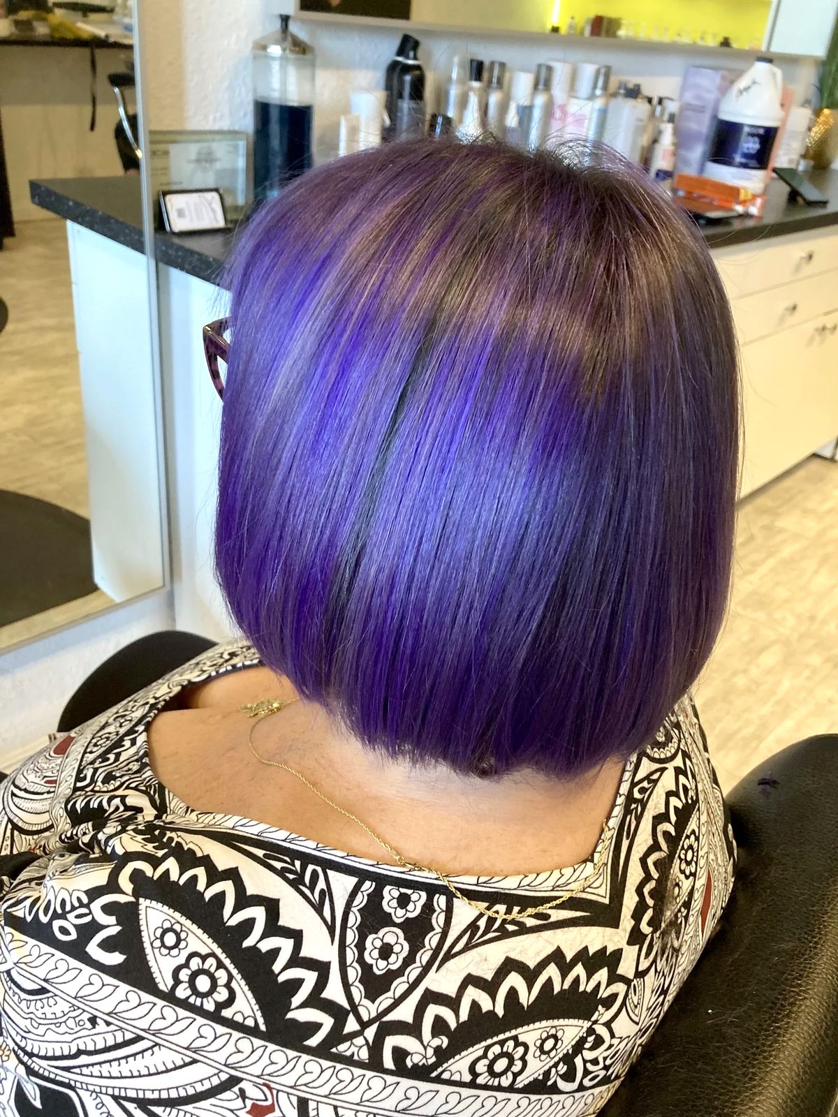 Vibrant purple blunt-cut bob